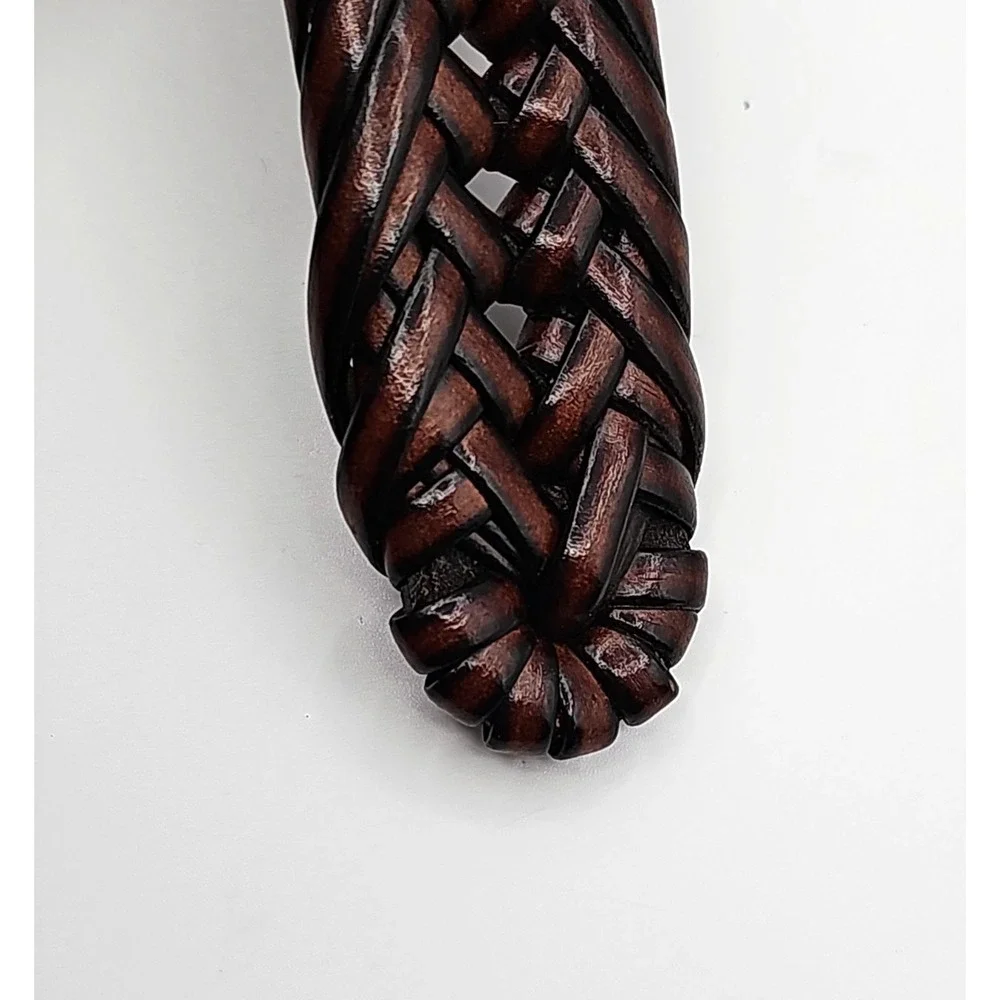Braided Genuine Leather Belt Brown Silver Buckle Adjustable up 48
